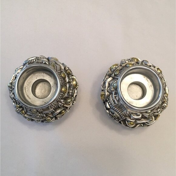 Pair Of Jerusalem Silver & Gold Plated Candle Holders With Intricate City Design